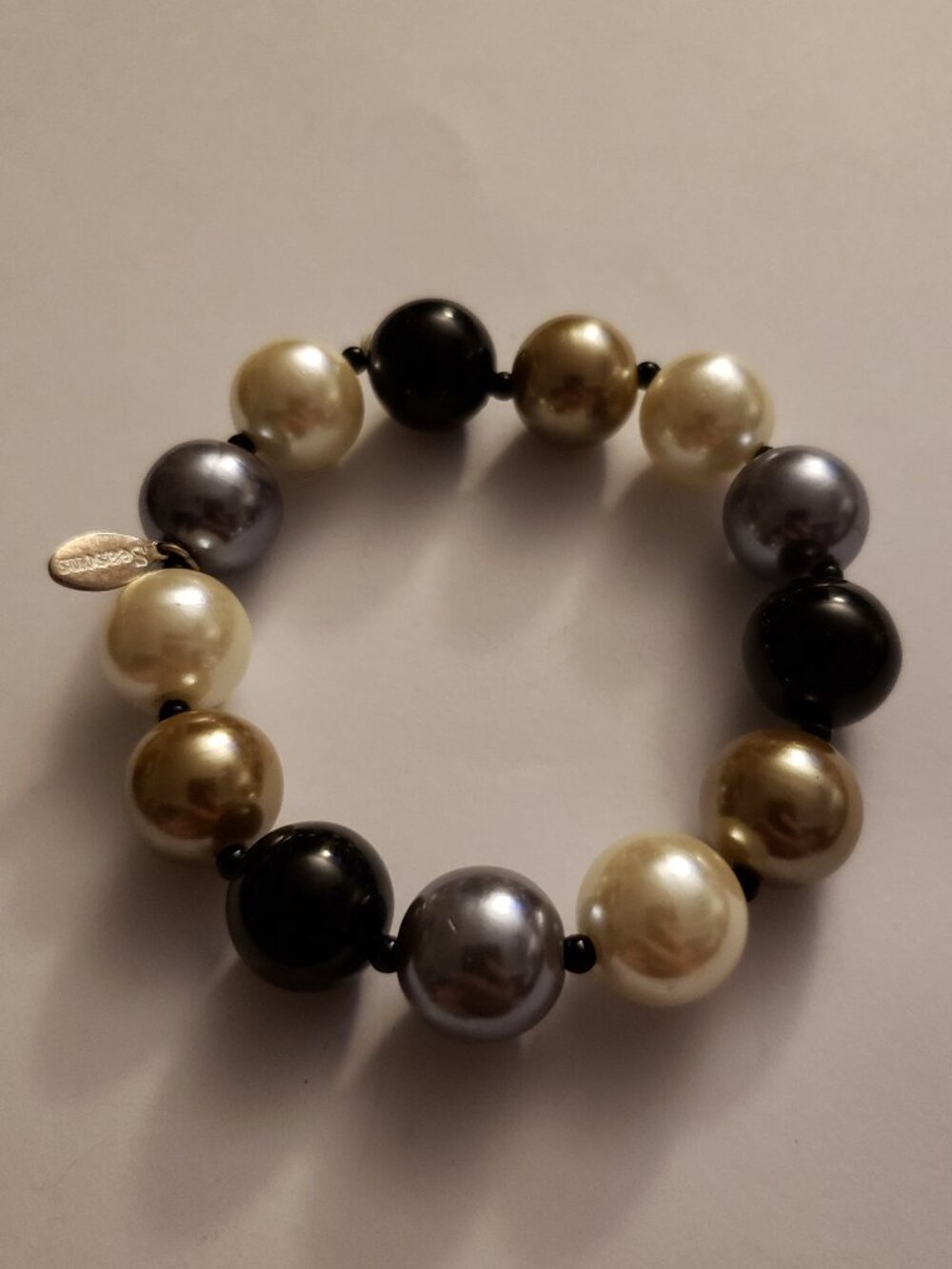 Multicolor Seasons Faux Pearl Elastic Bracelet Stretch Gray Cream Costume Classy